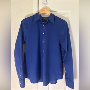 Lauren Ralph Lauren Women's 100% Cotton Non-Iron Blue Button Down Shirt